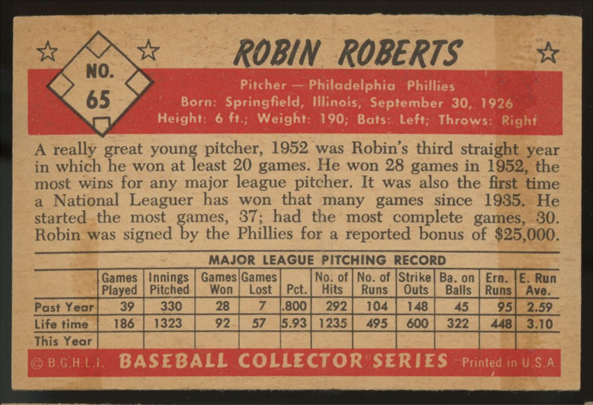 1953 Bowman Color Robin Roberts #65 EX