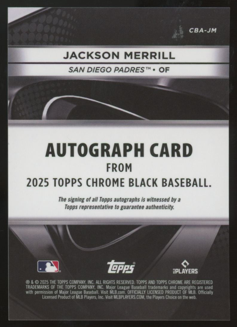 2025 Topps Chrome Black Jackson Merrill Blue Refractor Auto /150 #CBA-JM