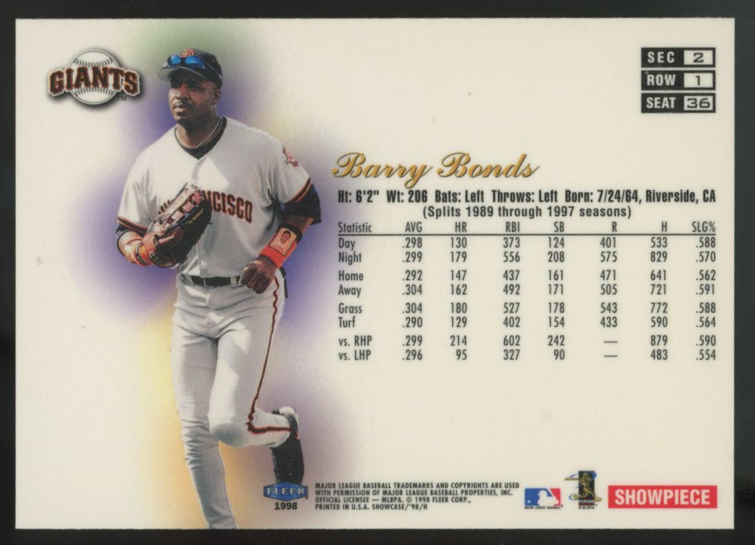 1998 Flair Showcase Barry Bonds Row 1 #36