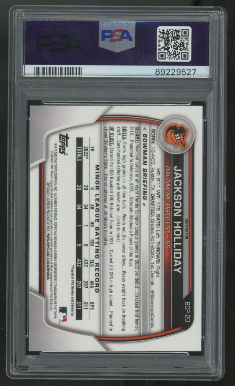 2023 Bowman Jackson Holliday Chrome Prospect Lunar Glow Refractor #BCP-20 PSA 10