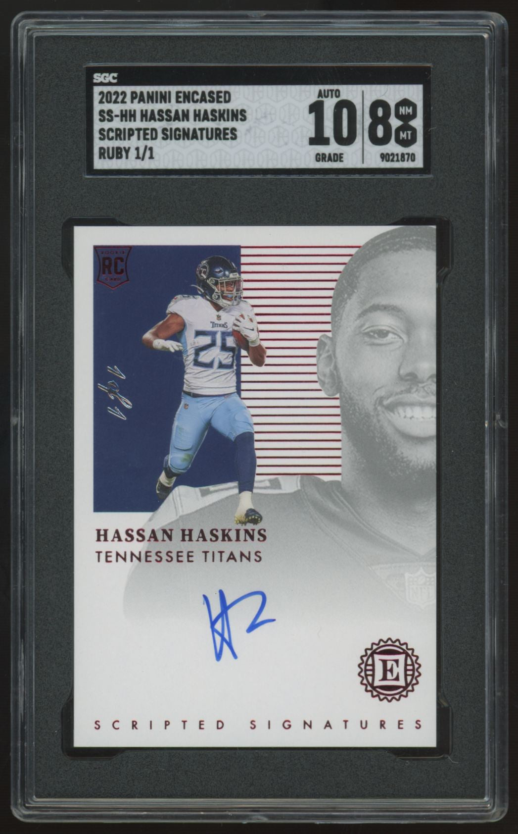 2022 Panini Encased Hassan Haskins RC Ruby Scripted Auto 1/1 #SS-HH SGC 8 10