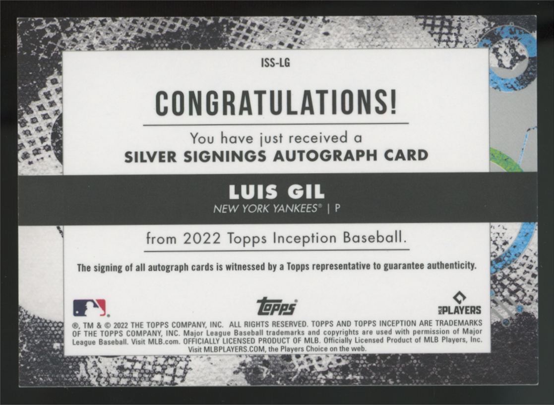 2022 Topps Inception Luis Gil Silver Signings Gold Auto /25 #ISS-LG