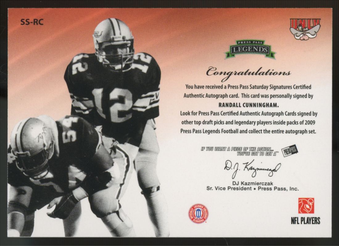 2009 Press Pass Authentics Randall Cunningham Saturday Red Ink Auto /25 #SS-RC