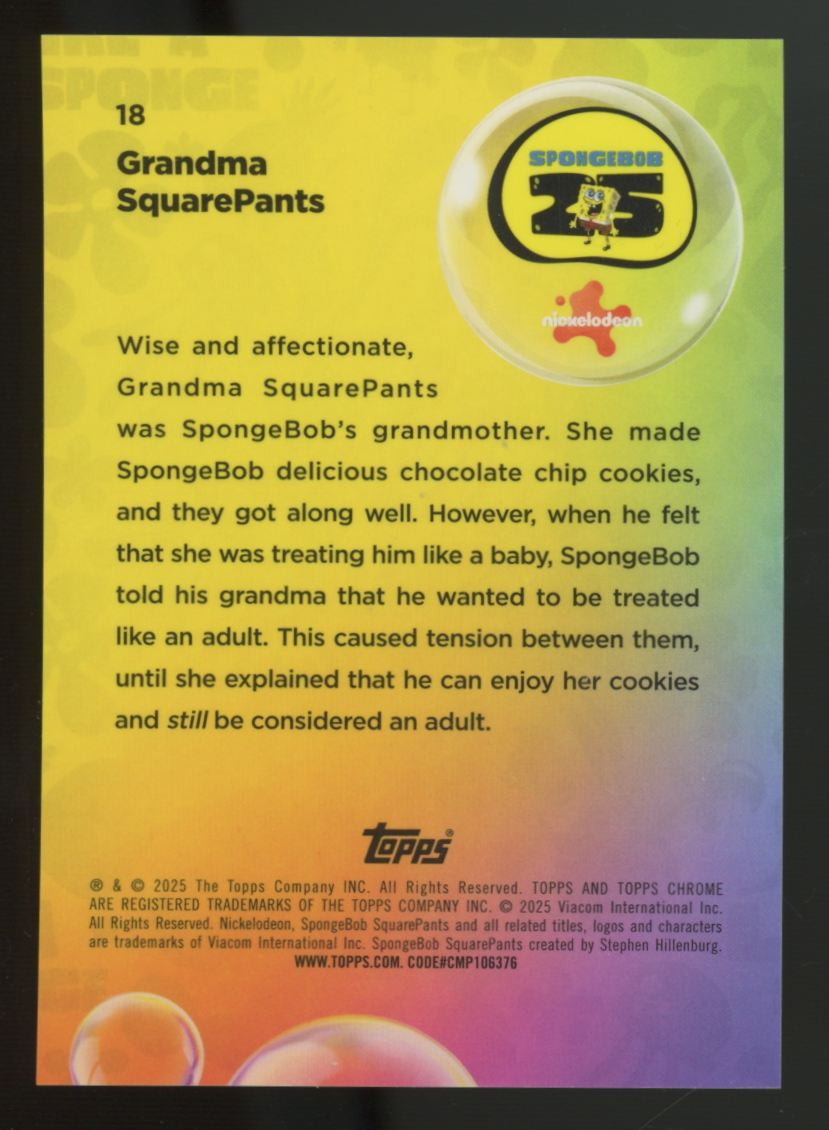2025 Topps Chrome SpongeBob Grandma SquarePants Orange Refractor /25 #18