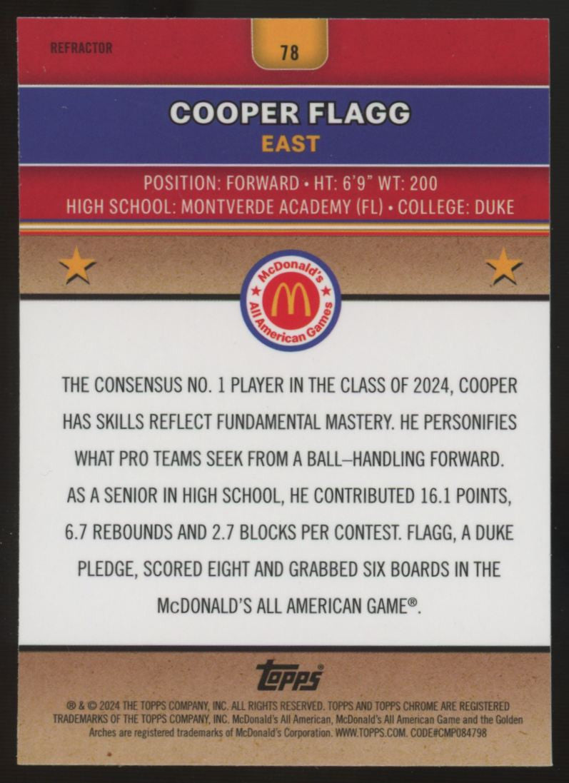 2024 Topps Chrome McDonald's Cooper Flagg Refractor #78