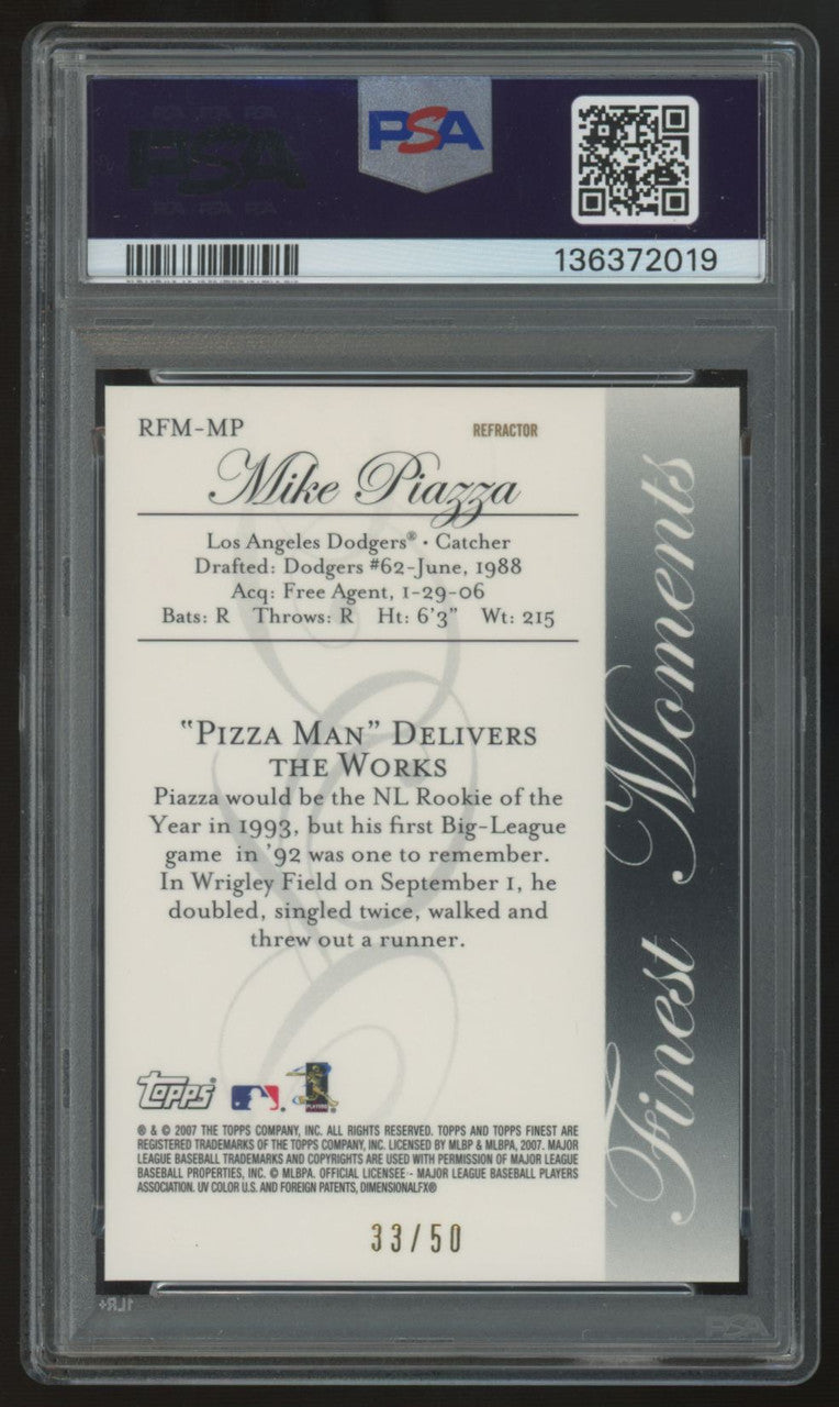 2007 Topps Finest Mike Piazza Gold Rookie Moments /50 #RFM-MP PSA 9