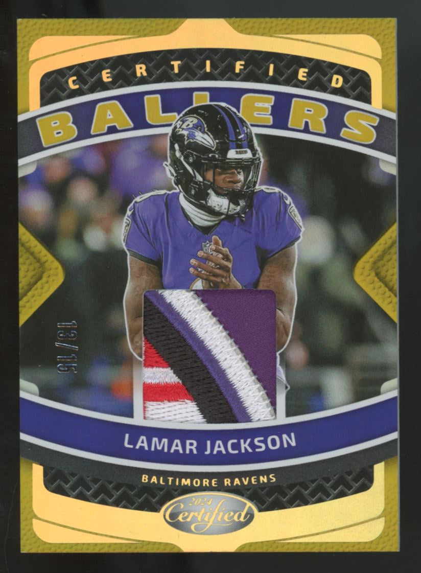 2024 Panini Certified Lamar Jackson Gold Ballers Mirror Patch /15 #CBM-LJN