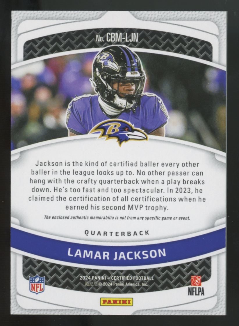 2024 Panini Certified Lamar Jackson Gold Ballers Mirror Patch /15 #CBM-LJN