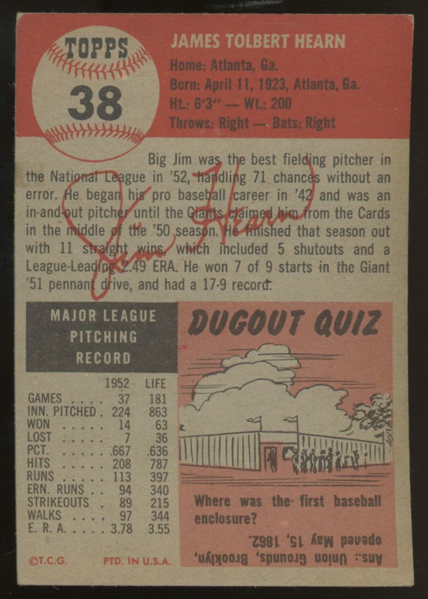 1953 Topps Jim Hearn #38 VG/EX