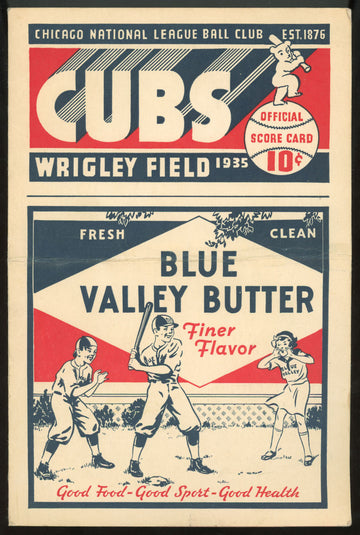 1935 Chicago Cubs Score Card vs New York Giants Mel Ott Unscored