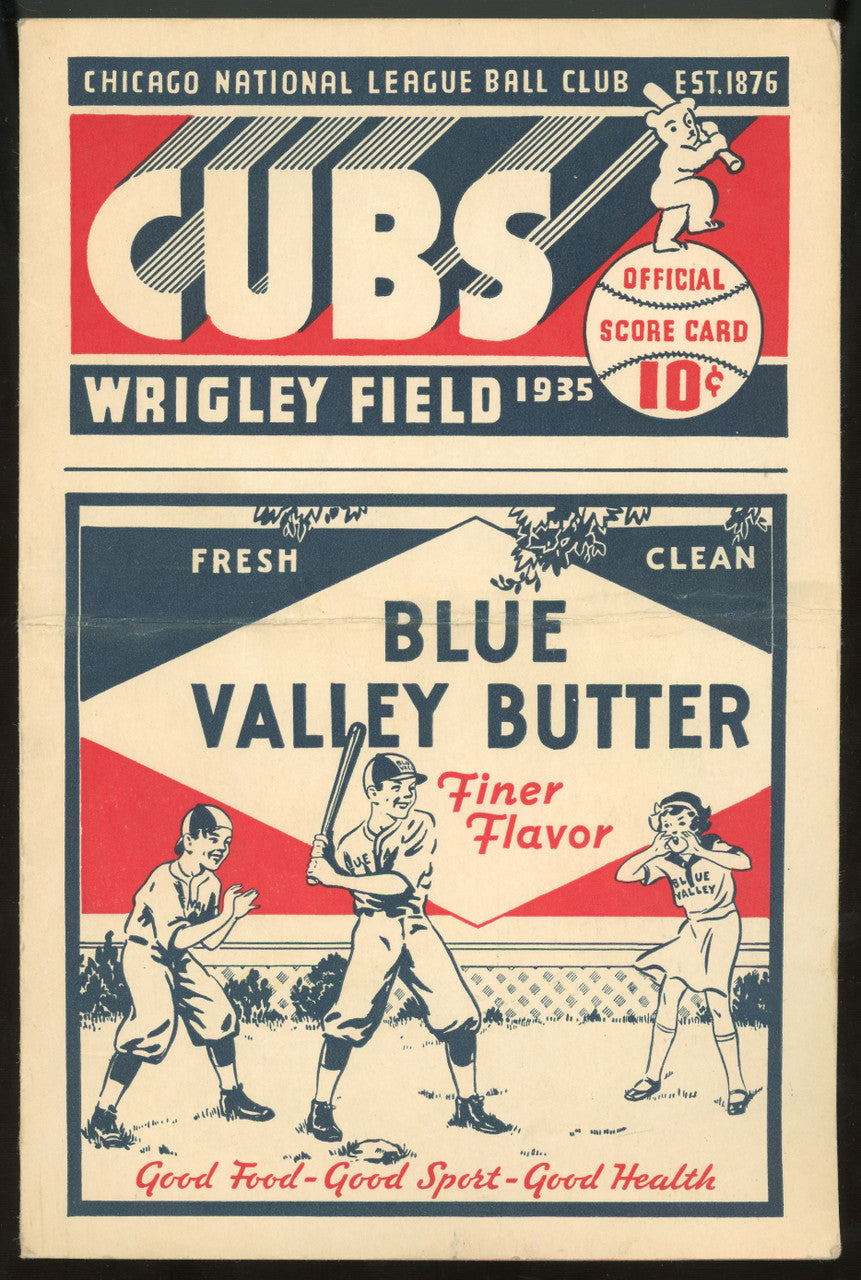 1935 Chicago Cubs Score Card vs New York Giants Mel Ott Unscored