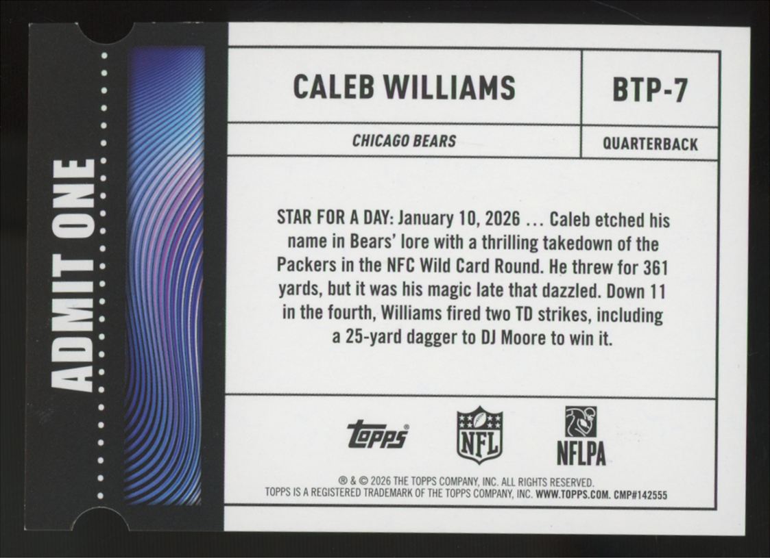 2026 Topps Flagship Caleb Williams Pink Big Ticket Player #BTP-7