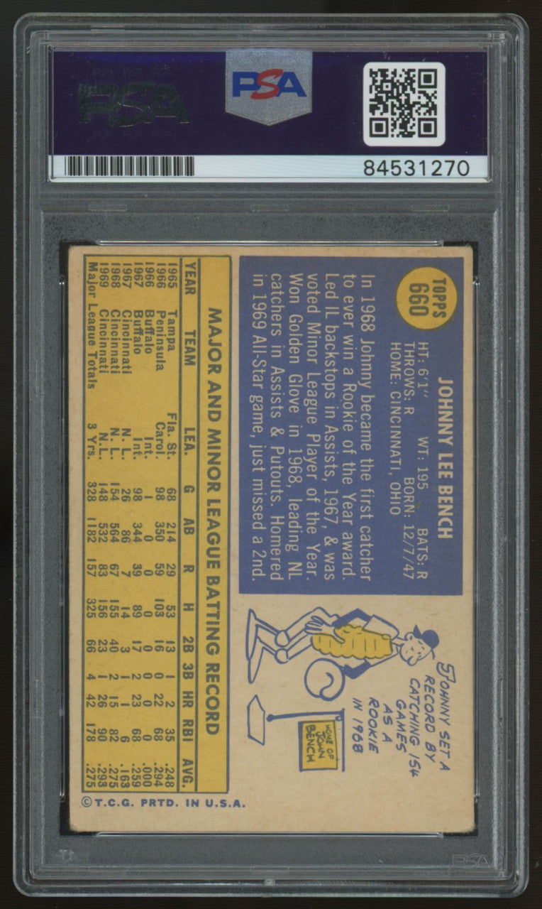 1970 Topps Johnny Bench #660 Signed Auto PSA 10