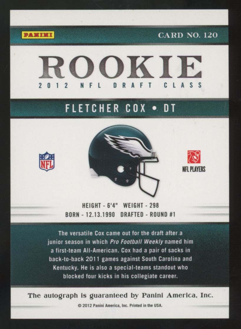 2012 Donruss Elite Fletcher Cox RC Turn Of The Century Auto /399 #120 *Read*