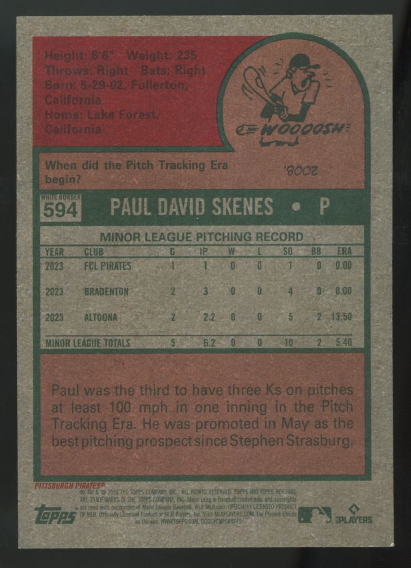 2024 Topps Heritage High Number Paul Skenes RC White Border #594