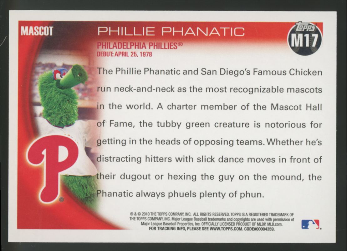 2010 Topps Opening Day Mascots Complete Set (1-25) Phillie Phanatic