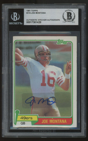1981 Topps Joe Montana RC #216 BGS Authentic Sticker Auto
