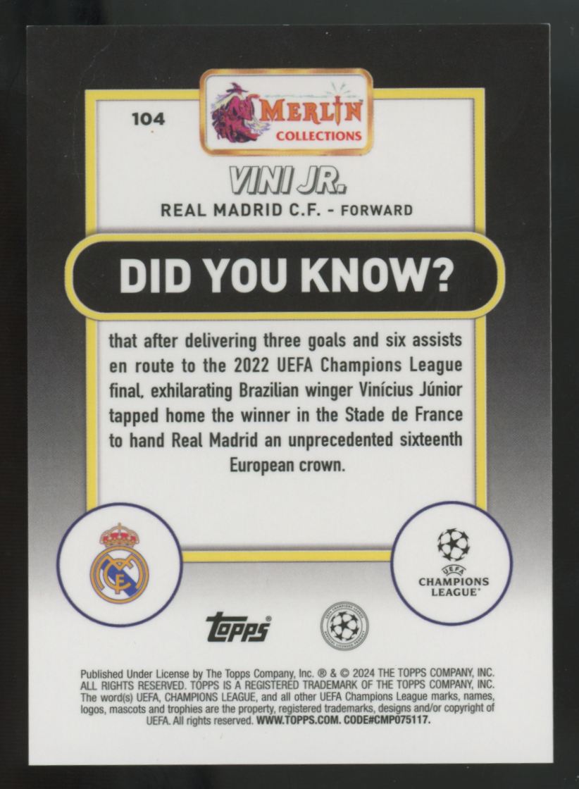 2023-24 Topps Merlin UEFA Club Vini Jr. Red Refractor /5 #104