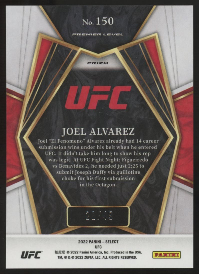 2022 Panini Select UFC Joel Alvarez RC Premier Level Blue Disco Prizm /49 #150