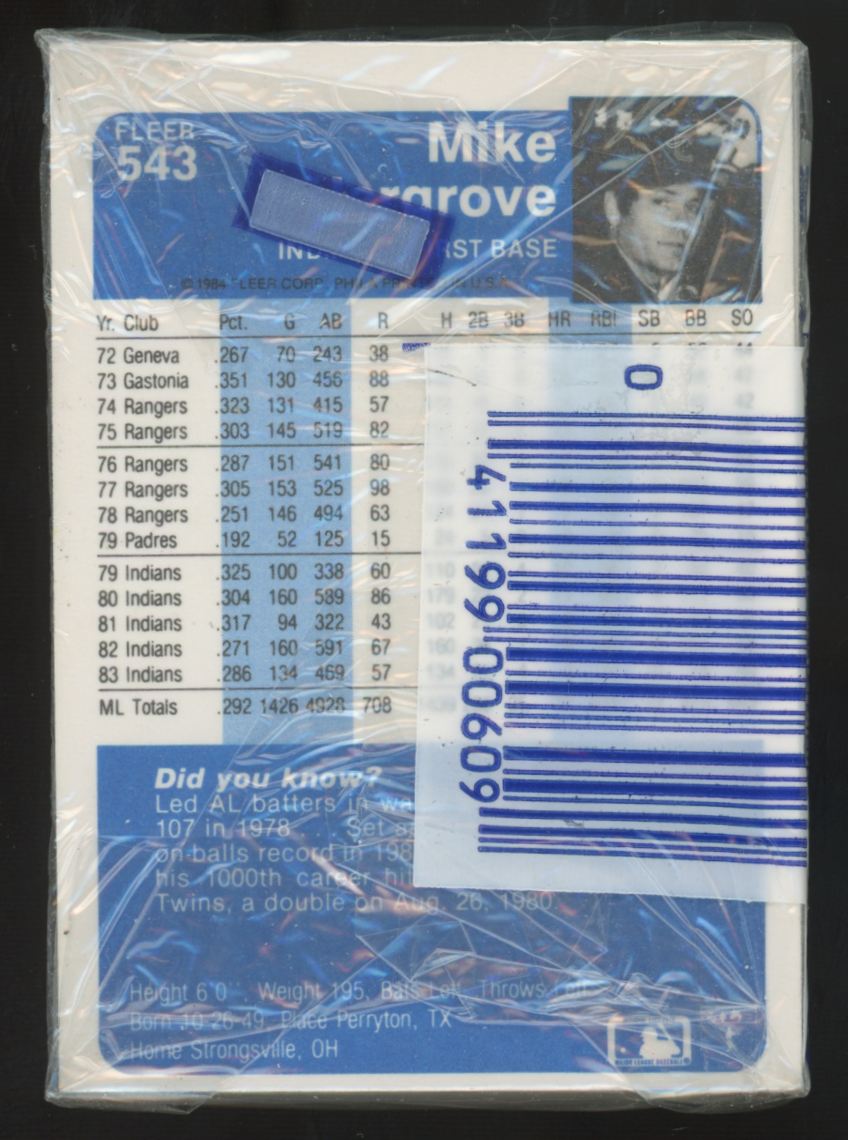 1984 Fleer Baseball Cello Pack Strawberry Top