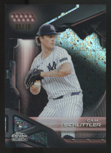 2026 Topps Chrome Black Cam Schlittler RC Rose Gold Mini-Diamond /10 #98