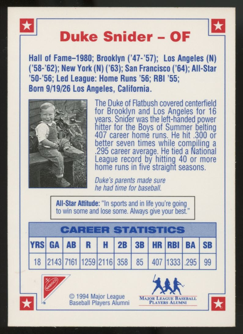 1994 Nabisco Duke Snider All-Star Legends Auto "A"