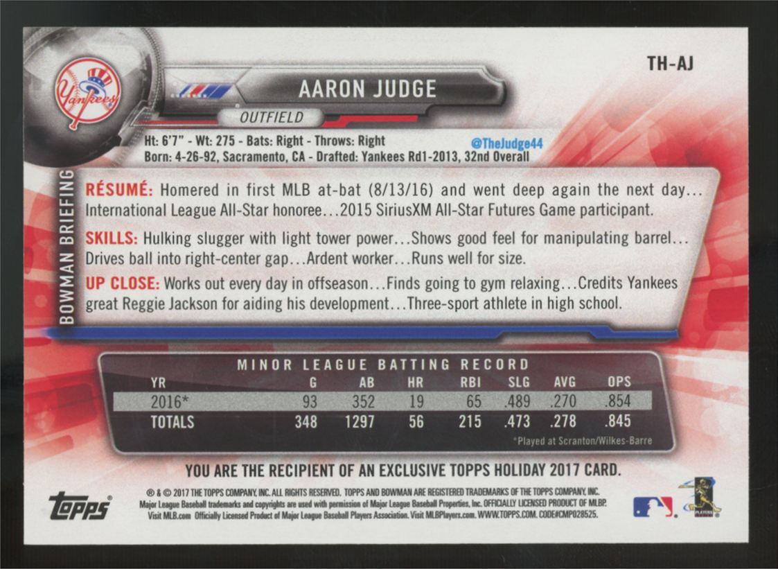 2017 Bowman Holiday Aaron Judge RC #TH-AJ