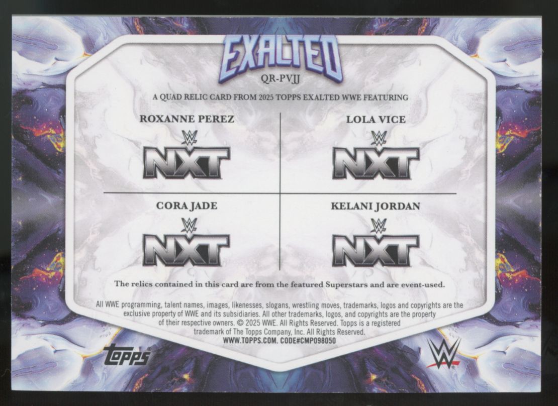2025 Topps Exalted WWE Roxanne Perez, Vice, Jordan, Jade Aqua Quad Patch /99