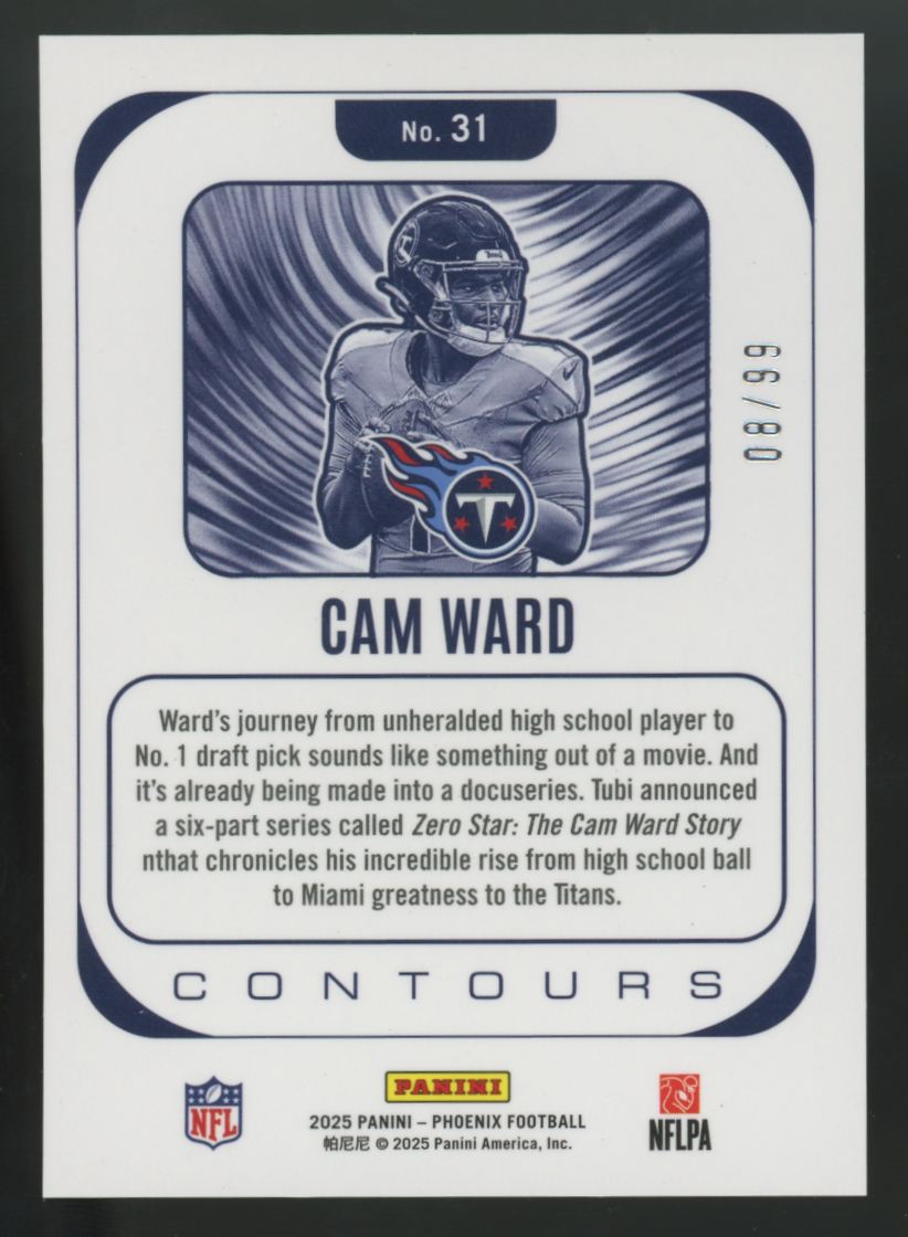 2025 Panini Phoenix Cam Ward RC Yellow Lava Contours /99 #31