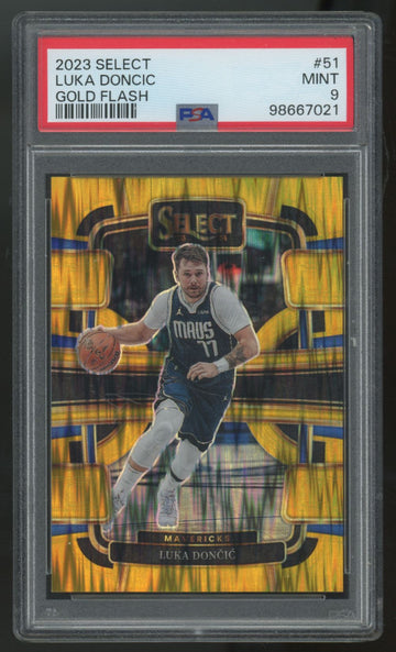2023-24 Panini Select Luka Doncic Concourse Gold Flash Prizm /10 #51 PSA 9