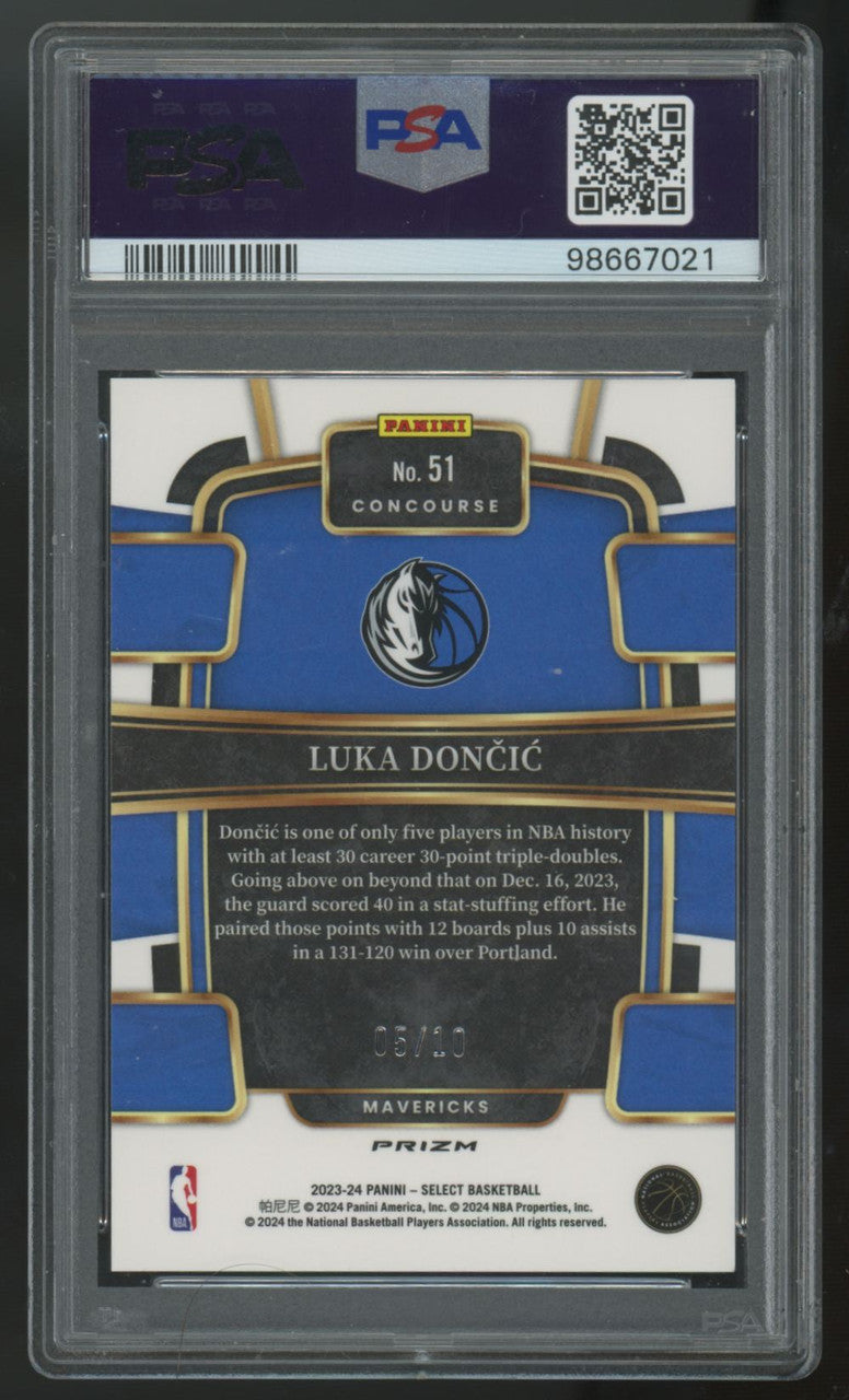 2023-24 Panini Select Luka Doncic Concourse Gold Flash Prizm /10 #51 PSA 9