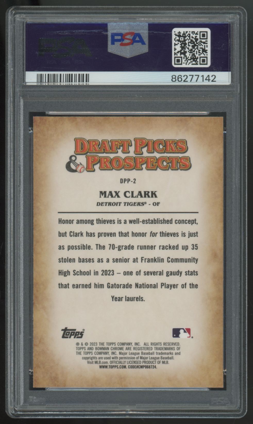 2023 Bowman Chrome Draft Max Clark Picks & Prospects #DPP-2 PSA 10