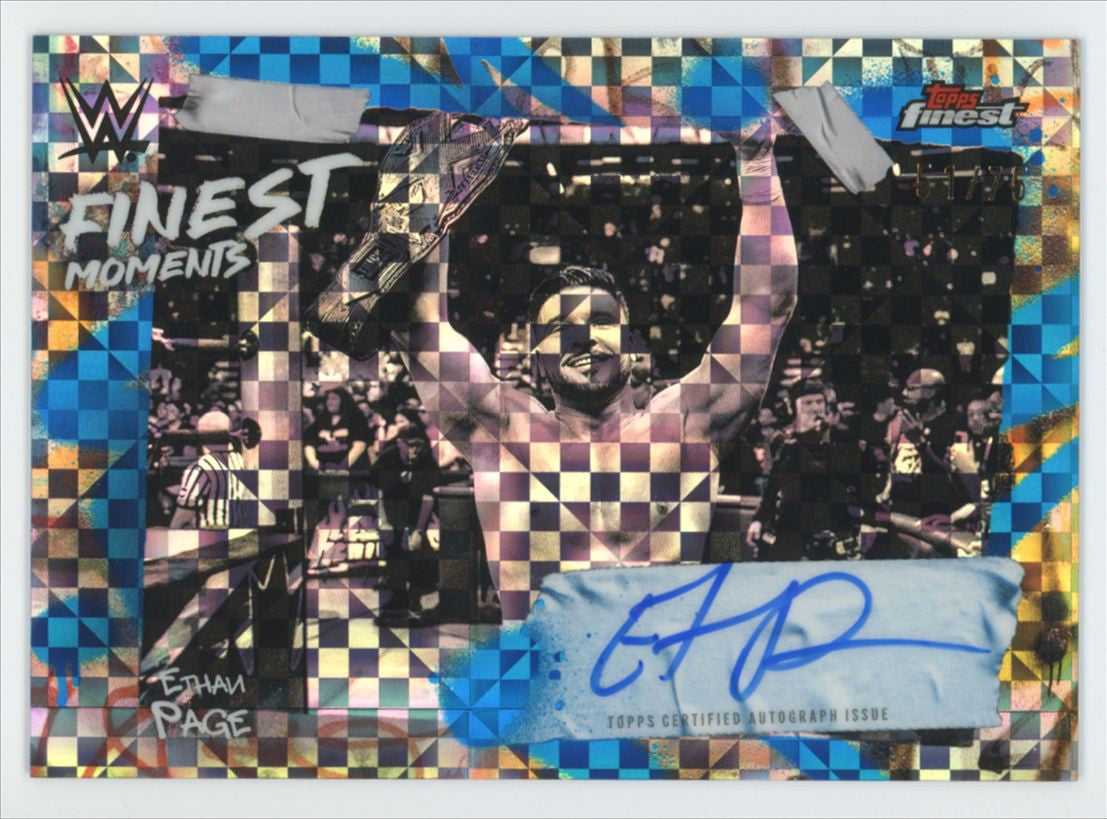 2025 Topps Finest WWE Ethan Page Blue Checkerboard Refractor Moments Auto /75