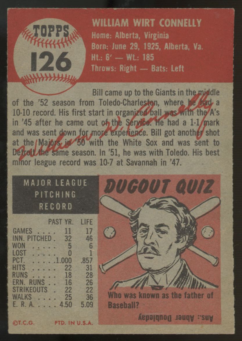 1953 Topps Bill Connelly #126 EX/MT "A"