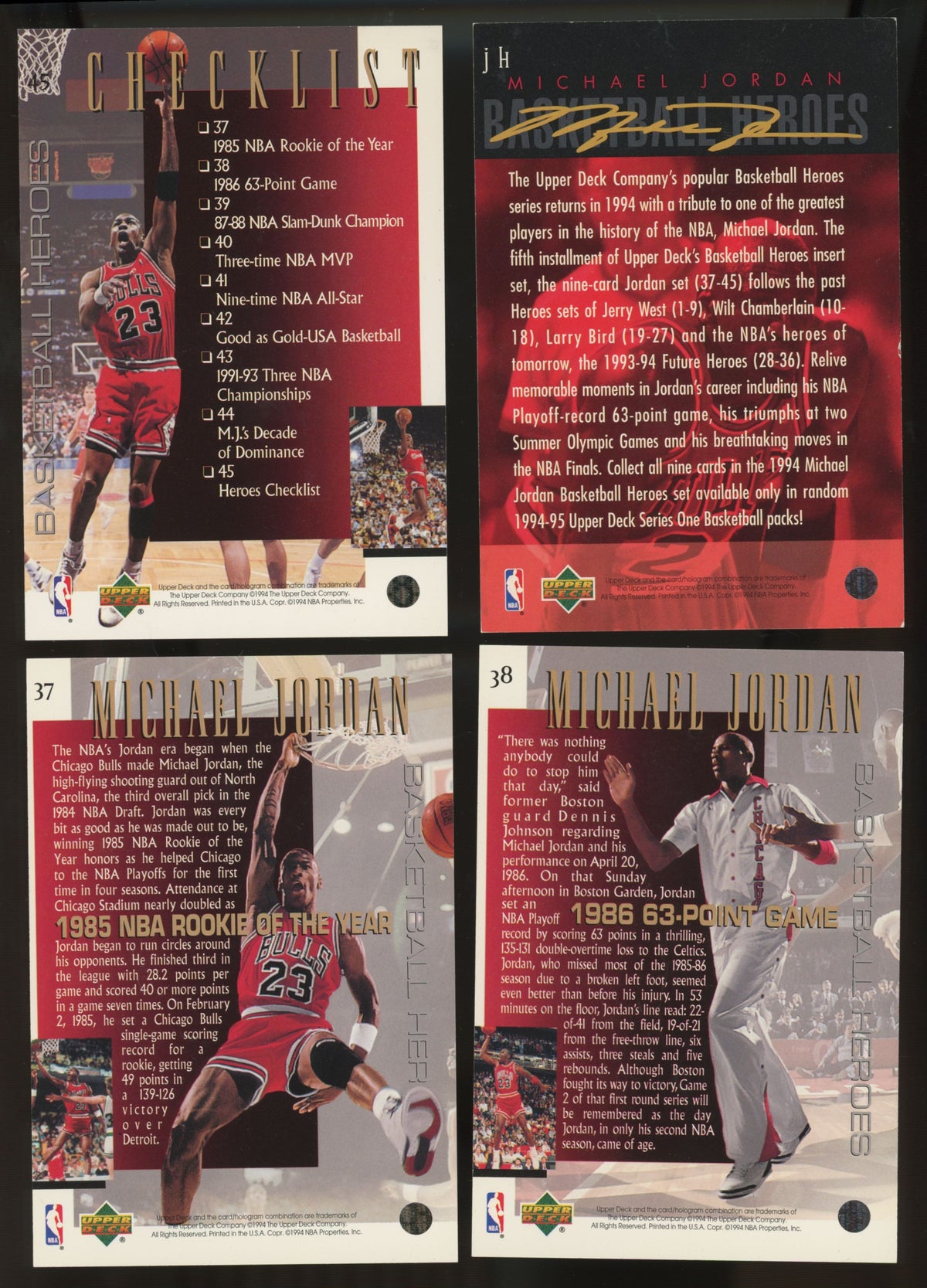 1994-95 Upper Deck Basketball Heroes Michael Jordan Complete Set (10/10) NM