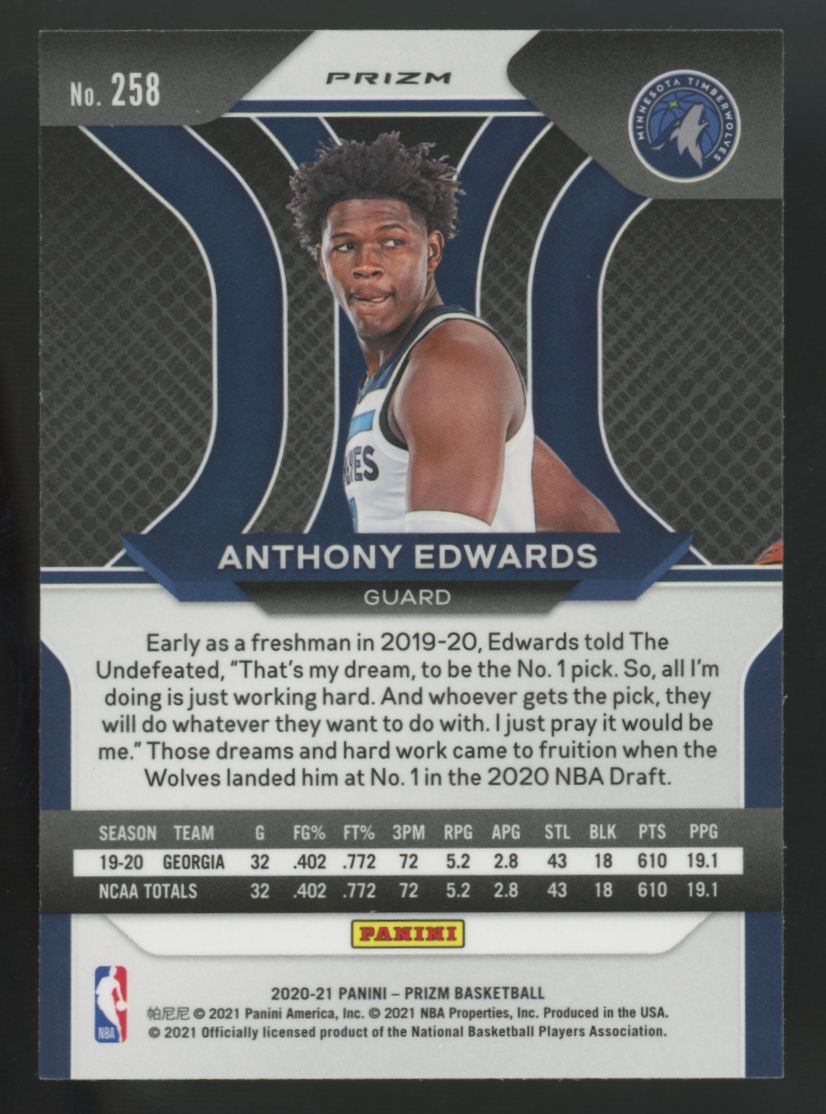 2020-21 Panini Prizm Anthony Edwards RC Orange Ice #258 *Read*