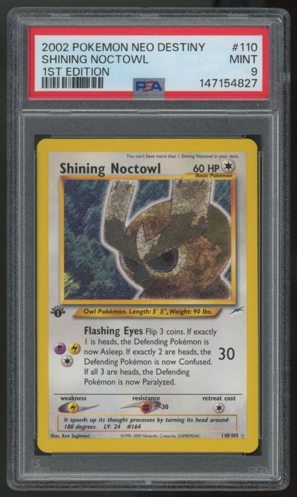 2002 Pokemon Shining Noctowl Neo Destiny 1st Edition Holo #110 PSA 9