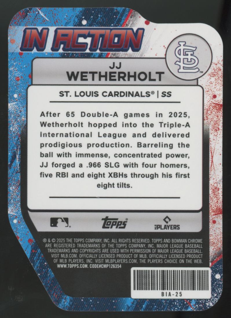 2025 Bowman Draft Mega JJ Wetherholt In Action Pink Refractor /199 #BIA-25
