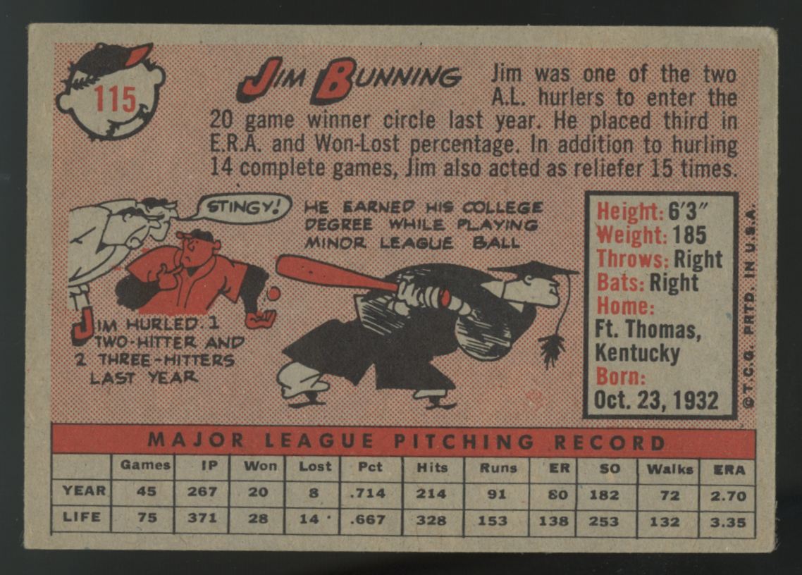 1958 Topps Jim Bunning #115 VG/EX