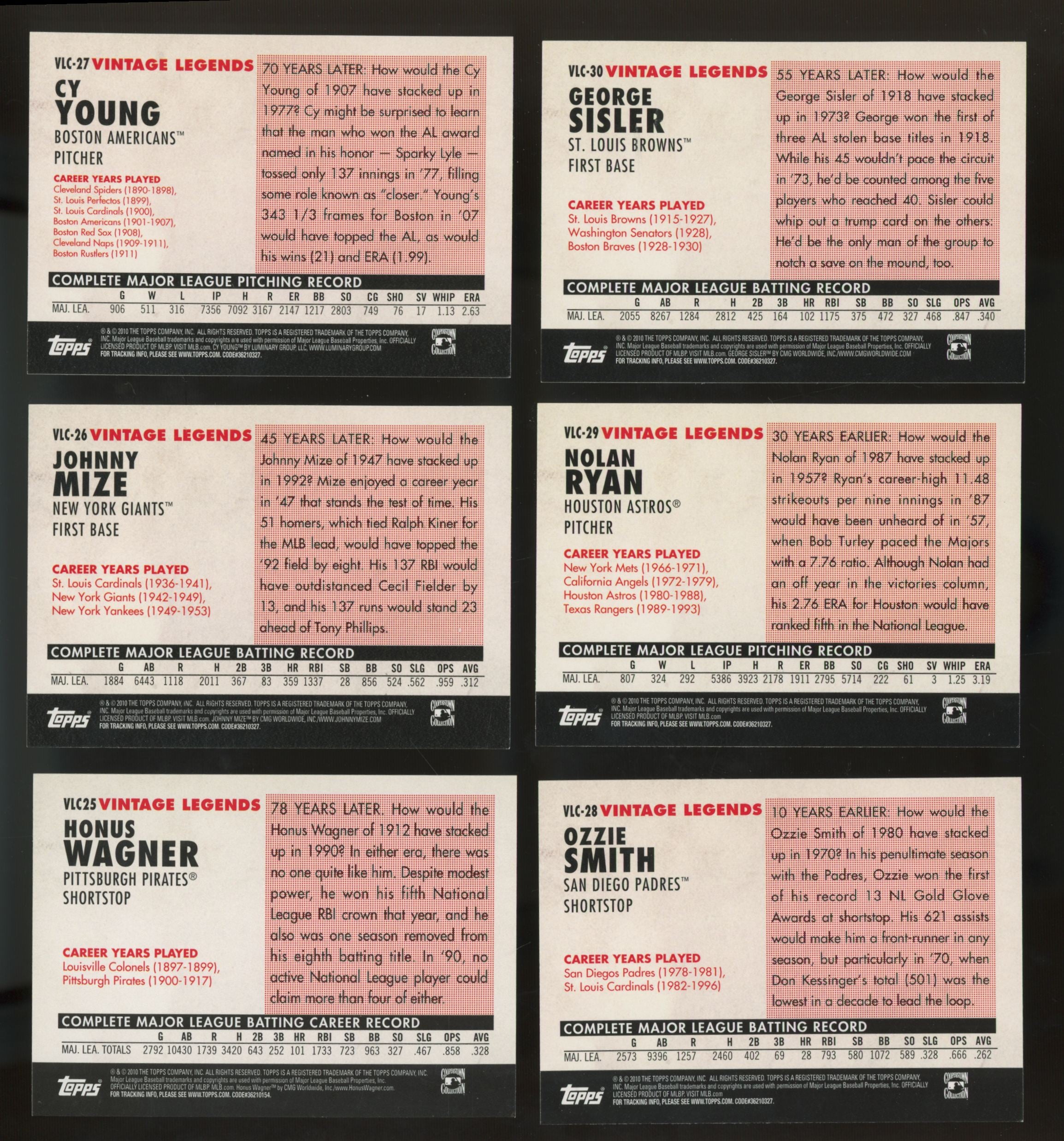 2010 Topps Baseball Vintage Legends Collection Complete Set (50/50)