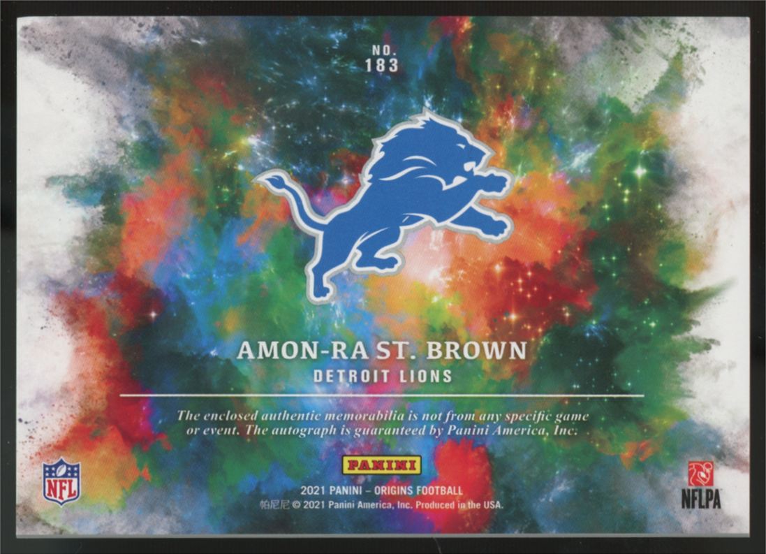 2021 Origins Amon-Ra St. Brown RC Jumbo Patch Auto RPA #183
