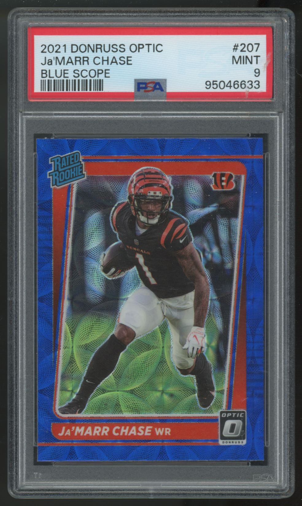 2021 Donruss Optic Ja'Marr Chase RC Rated Rookie Blue Scope #207 PSA 9