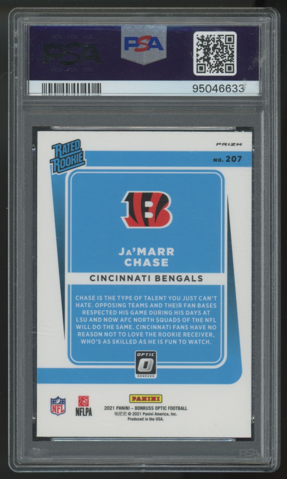 2021 Donruss Optic Ja'Marr Chase RC Rated Rookie Blue Scope #207 PSA 9