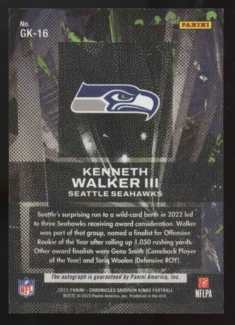 2022 Panini Chronicles Gridiron Kings Kenneth Walker III RC Auto /199 #GK-16