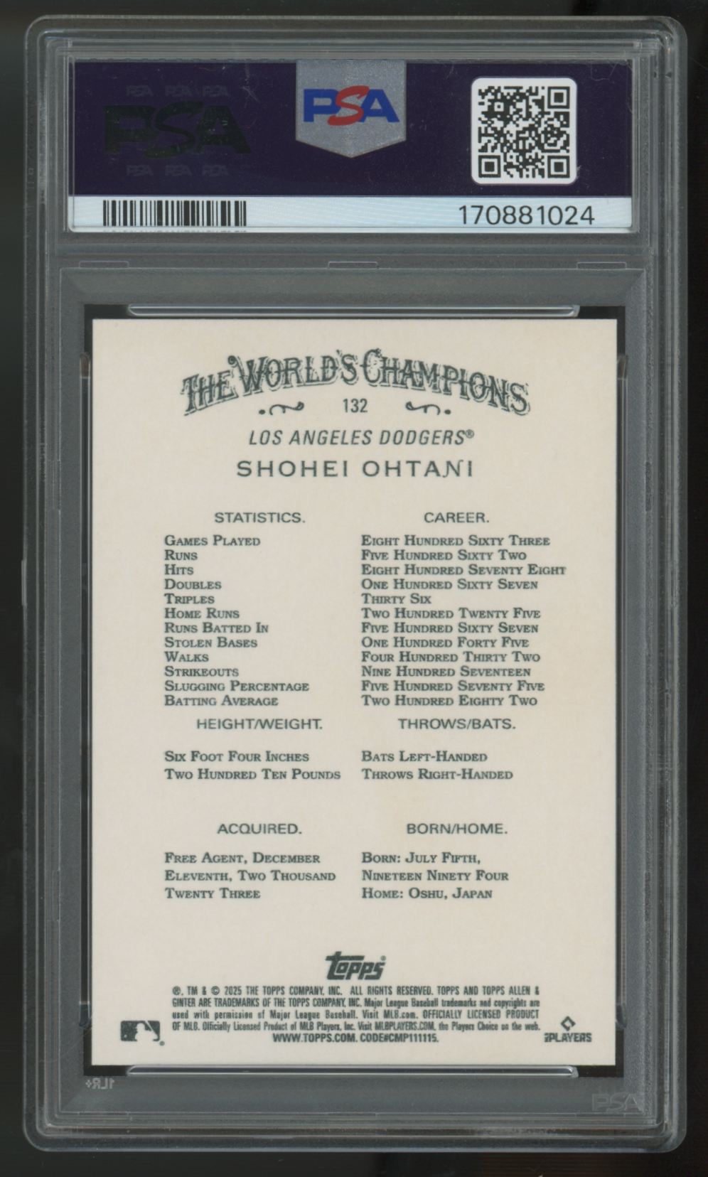 2025 Topps Allen & Ginter Shohei Ohtani #132 PSA 10