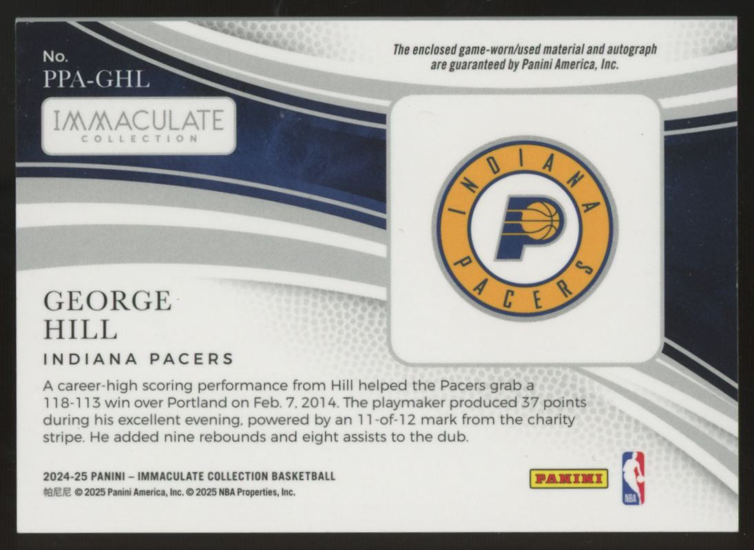 2024-25 Panini Immaculate George Hill Premium Patch Auto /50 #PPA-GHL