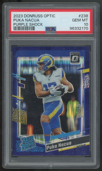 2023  Donruss Optic Puka Nacua RC Rated Rookie Purple Shock #238 PSA 10