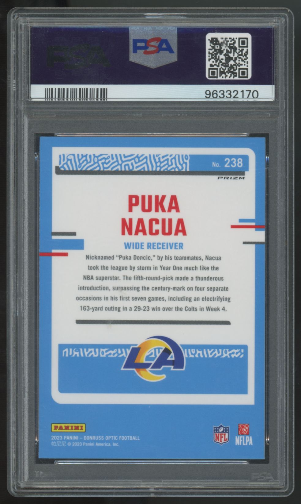 2023  Donruss Optic Puka Nacua RC Rated Rookie Purple Shock #238 PSA 10