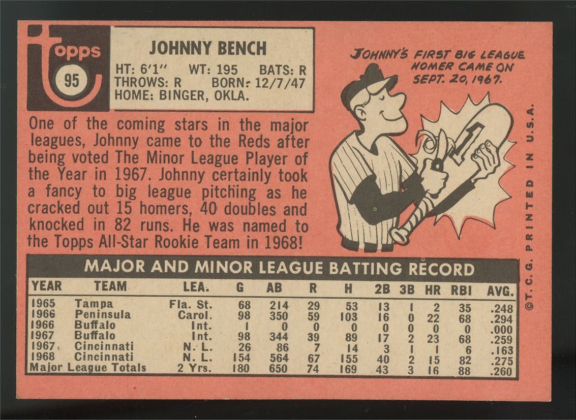 1969 Topps Johnny Bench #95 NM/MT (OC)