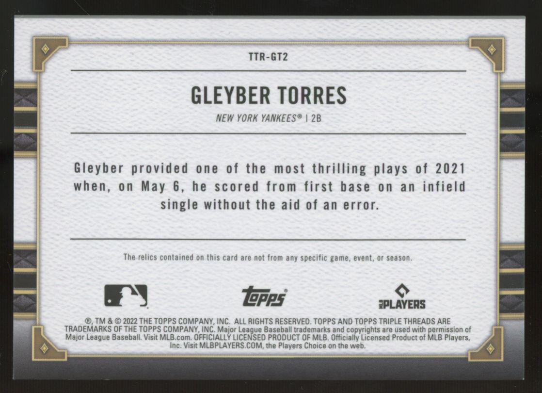 2022 Topps Triple Threads Gleyber Torres Threads Relics Gold Patch /9 #TTR-GT2